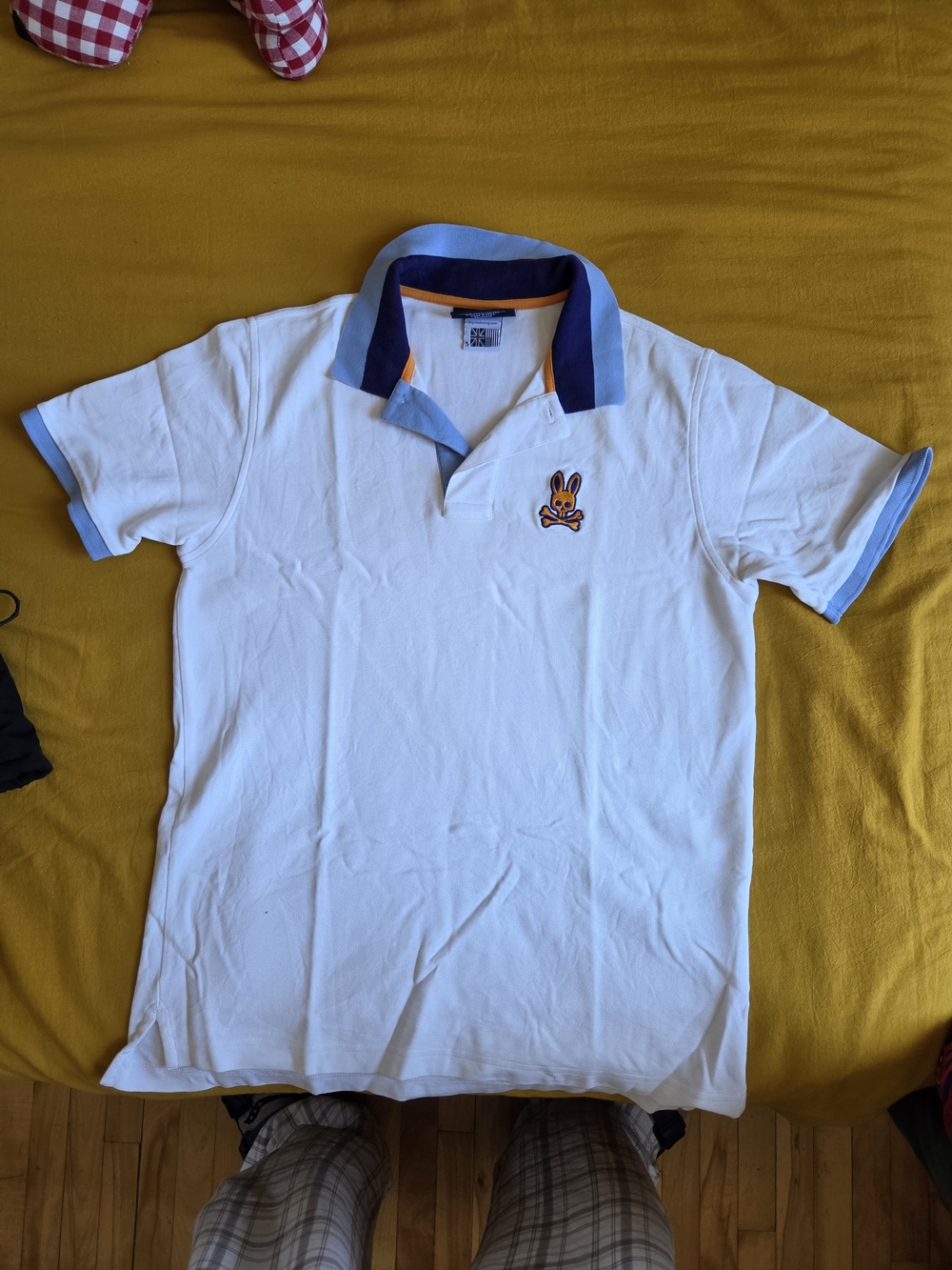 Psycho Bunny White Polo Shirt with Blue Trim